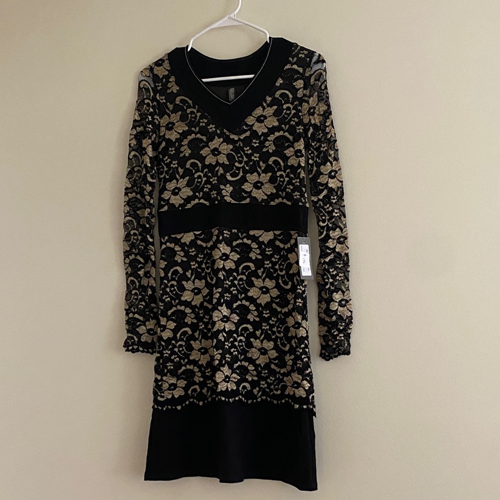 Elegant Black and Gold Lace Dress